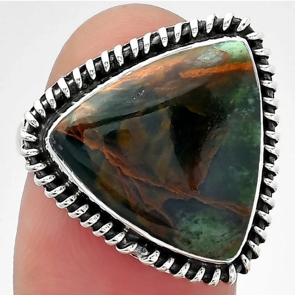 STERLING Silver National Turkish Rainforest Chrysocolla Ring - Picture 5 of 6